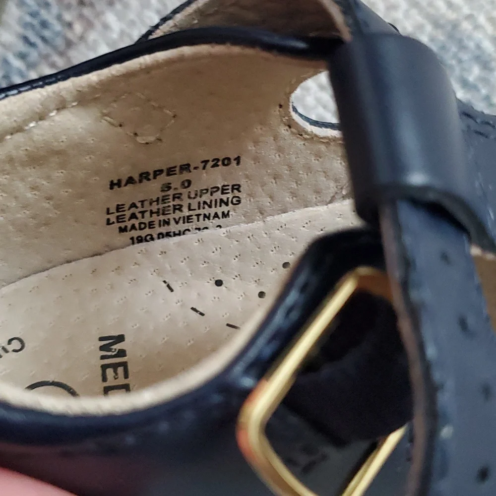 Footmates Harper Navy Leather Girls Mary Jane Buckle Shoes Sz5